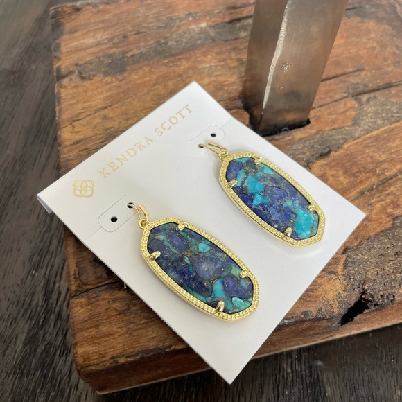 NWT Elle Gold Drop Earrings in Bronze Veined Lapis Turquoise Magnesite! - Picture 2 of 3